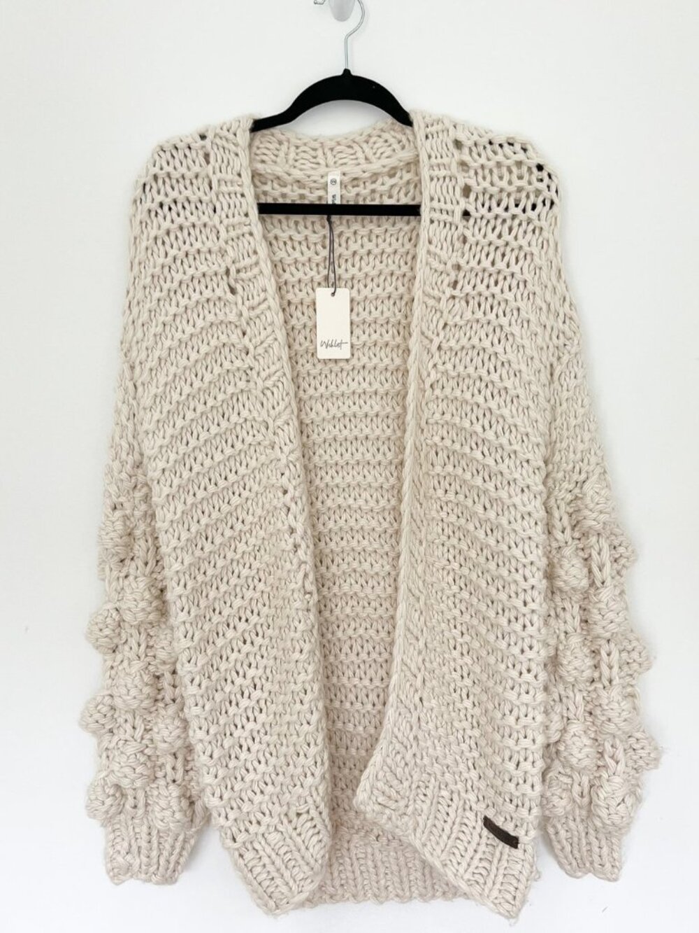 Wishlist Chunky Hand Knit Bobble Sleeve Open Cardigan Cream NWT
